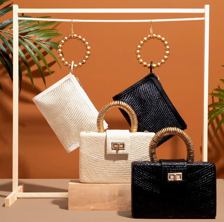 Woven Luxe Gold Bead Handle Wristlet Pouch | Luxury Resort