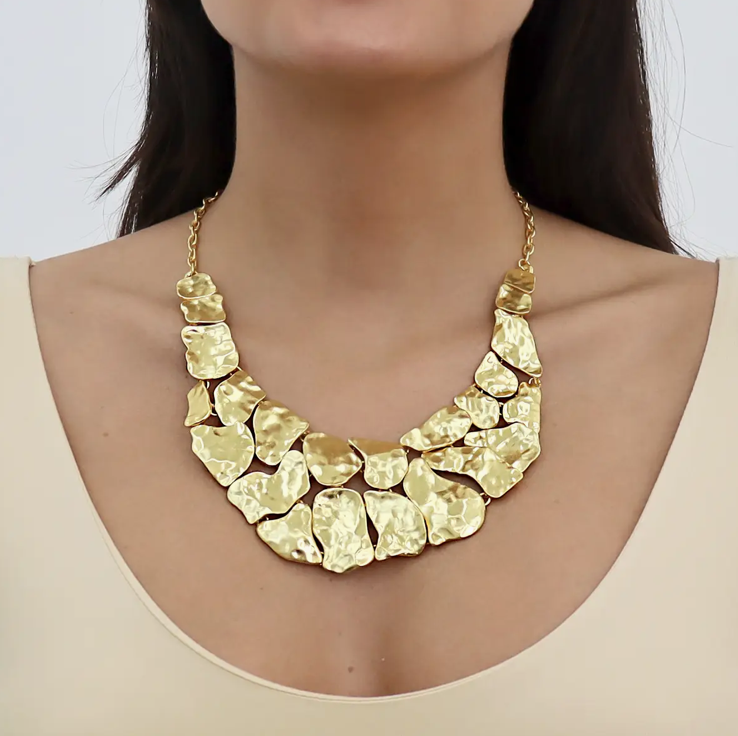 Cobblestone Statement Necklace - Bold Chunky Textured Design