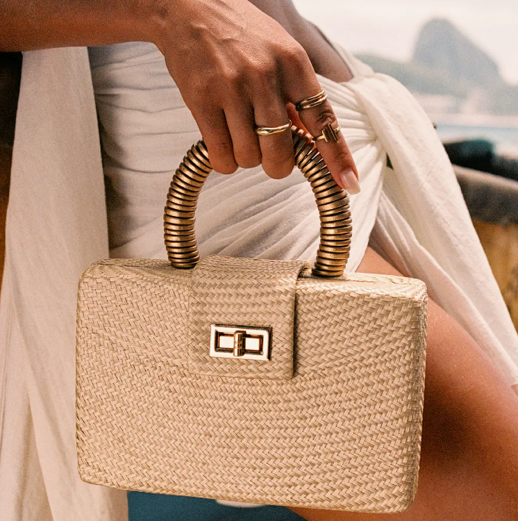 The Gracie Clutch-Gold Bead Handle | Vacation Luxury