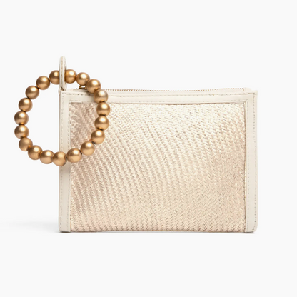 Woven Luxe Gold Bead Handle Wristlet Pouch | Luxury Resort