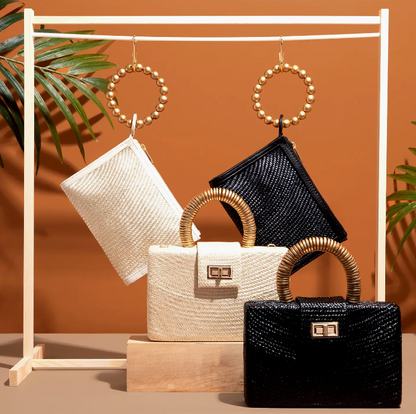 Woven Luxe Gold Bead Handle Wristlet Pouch | Luxury Resort