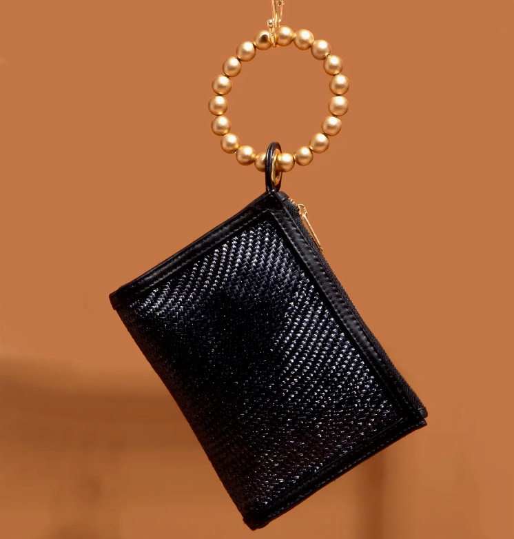 Woven Luxe Gold Bead Handle Wristlet Pouch | Luxury Resort