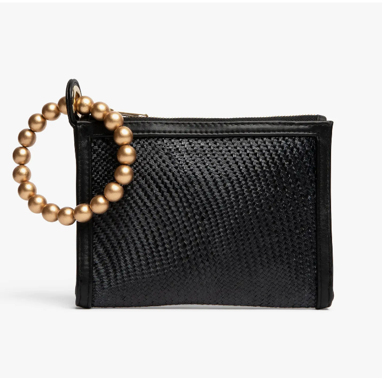Woven Luxe Gold Bead Handle Wristlet Pouch | Luxury Resort