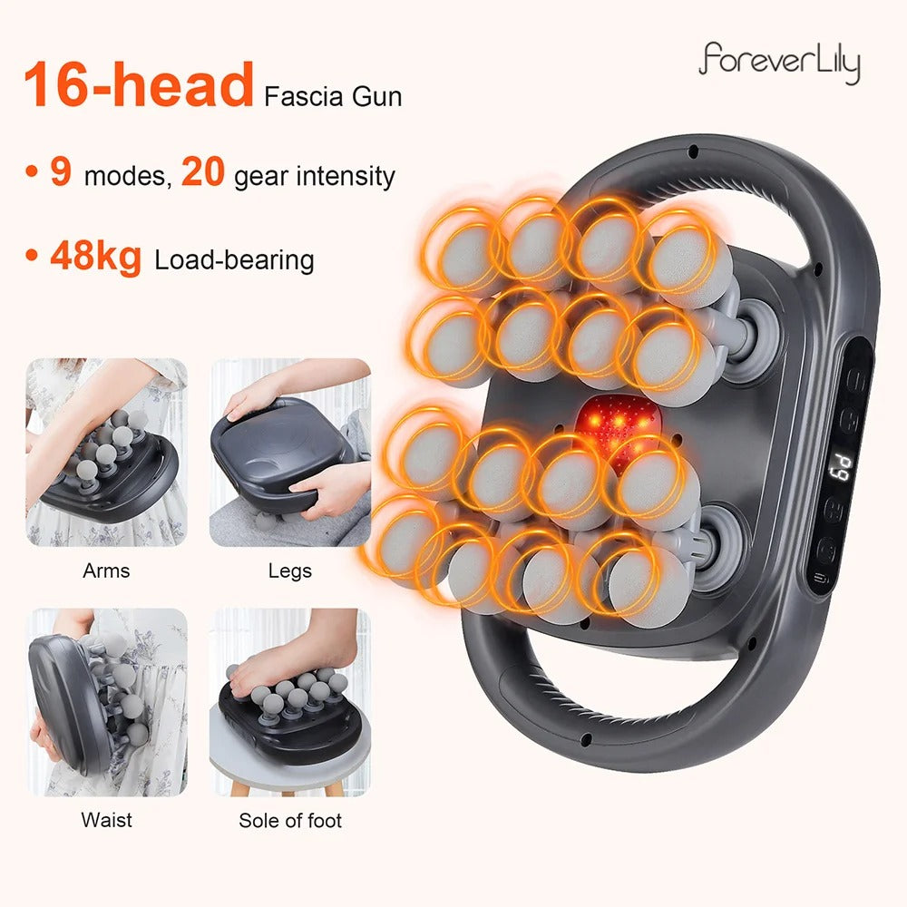 16-Head Percussion Back Massager with Red Light Therapy | Deep Tissue Relief for Back, Shoulders & Legs
