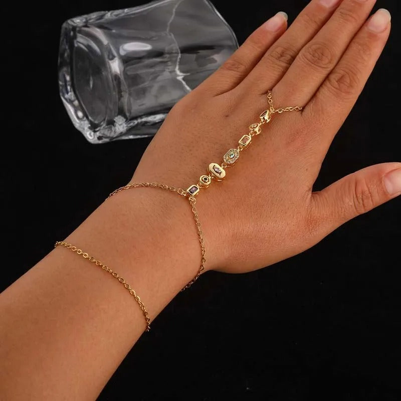 Crystal Hand Chain Bracelet-Stainless Steel