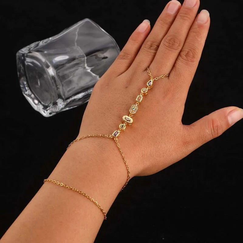Crystal Hand Chain Bracelet-Stainless Steel
