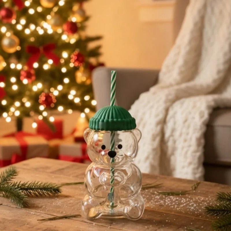 Viral Bear Glass Cup-Limited Edition Collector Mug (Trending Cafe Aesthetic)