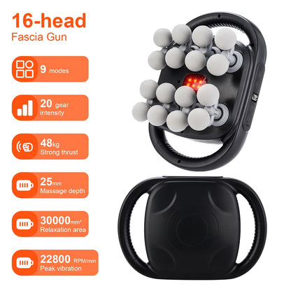 16-Head Percussion Back Massager with Red Light Therapy | Deep Tissue Relief for Back, Shoulders & Legs