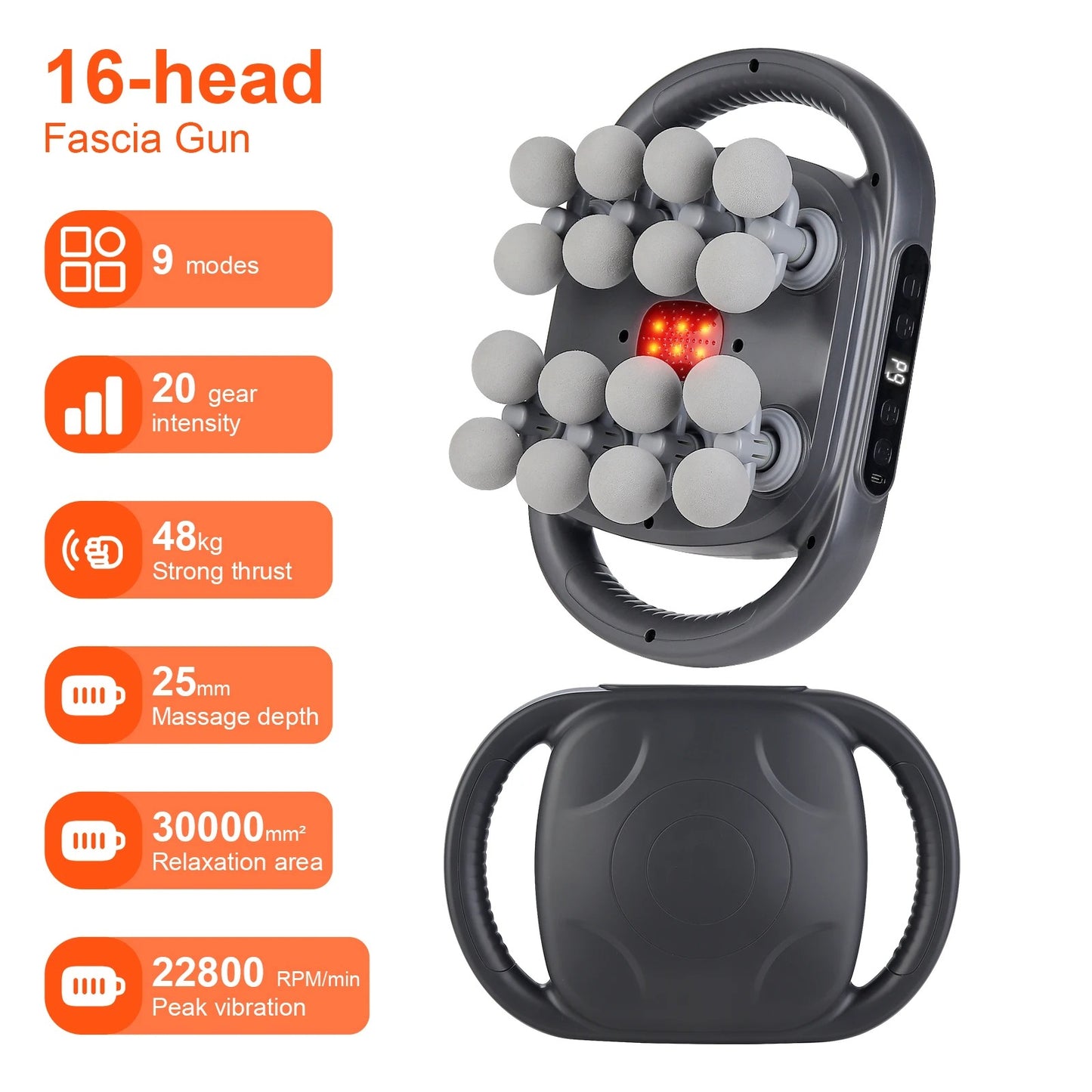 16-Head Percussion Back Massager with Red Light Therapy | Deep Tissue Relief for Back, Shoulders & Legs